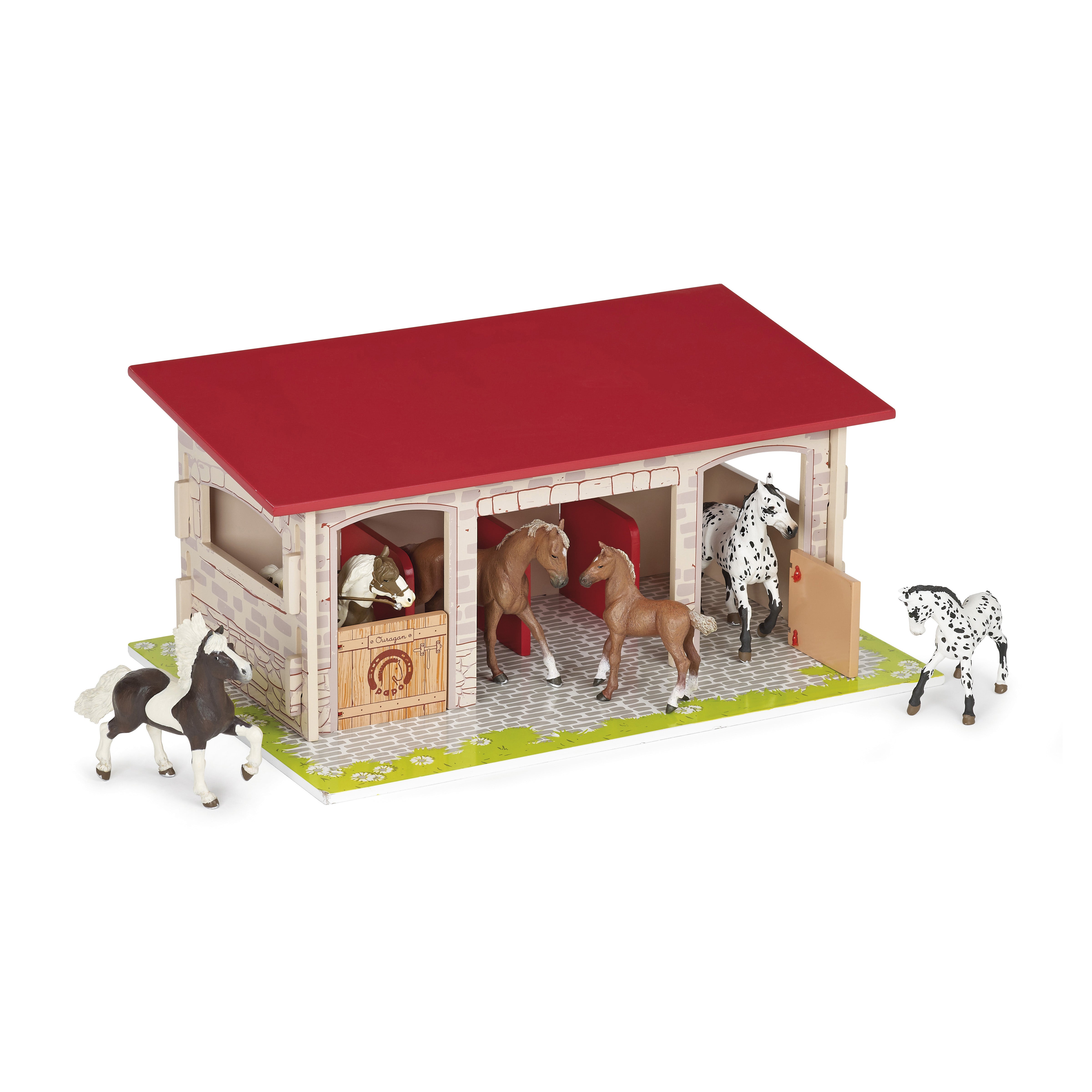 papo-horses-box-chevaux-3-stalles-en-bois image 1